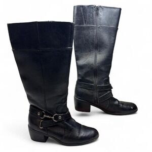 LifeStride Whisper Black Faux Leather Riding Boots Womens Sz 8 Medium Calf FLAW